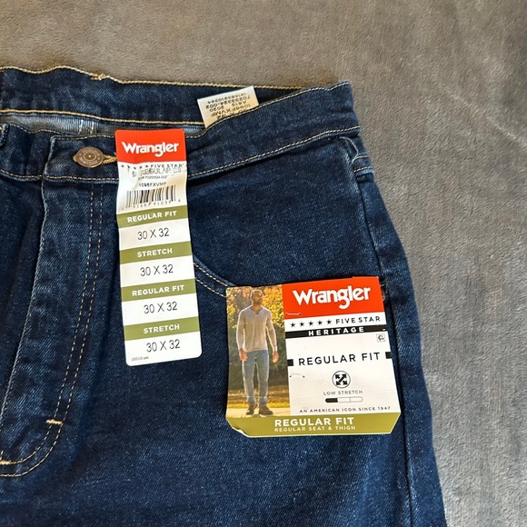Wrangler Other - Wrangler Five Star Heritage Jeans Mens 30x32 Dark Wash Blue Regular Stretch NWT